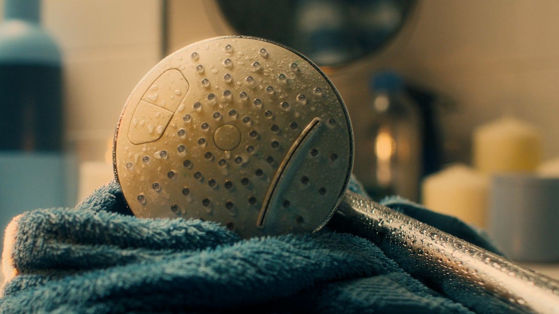 Showerhead on towel