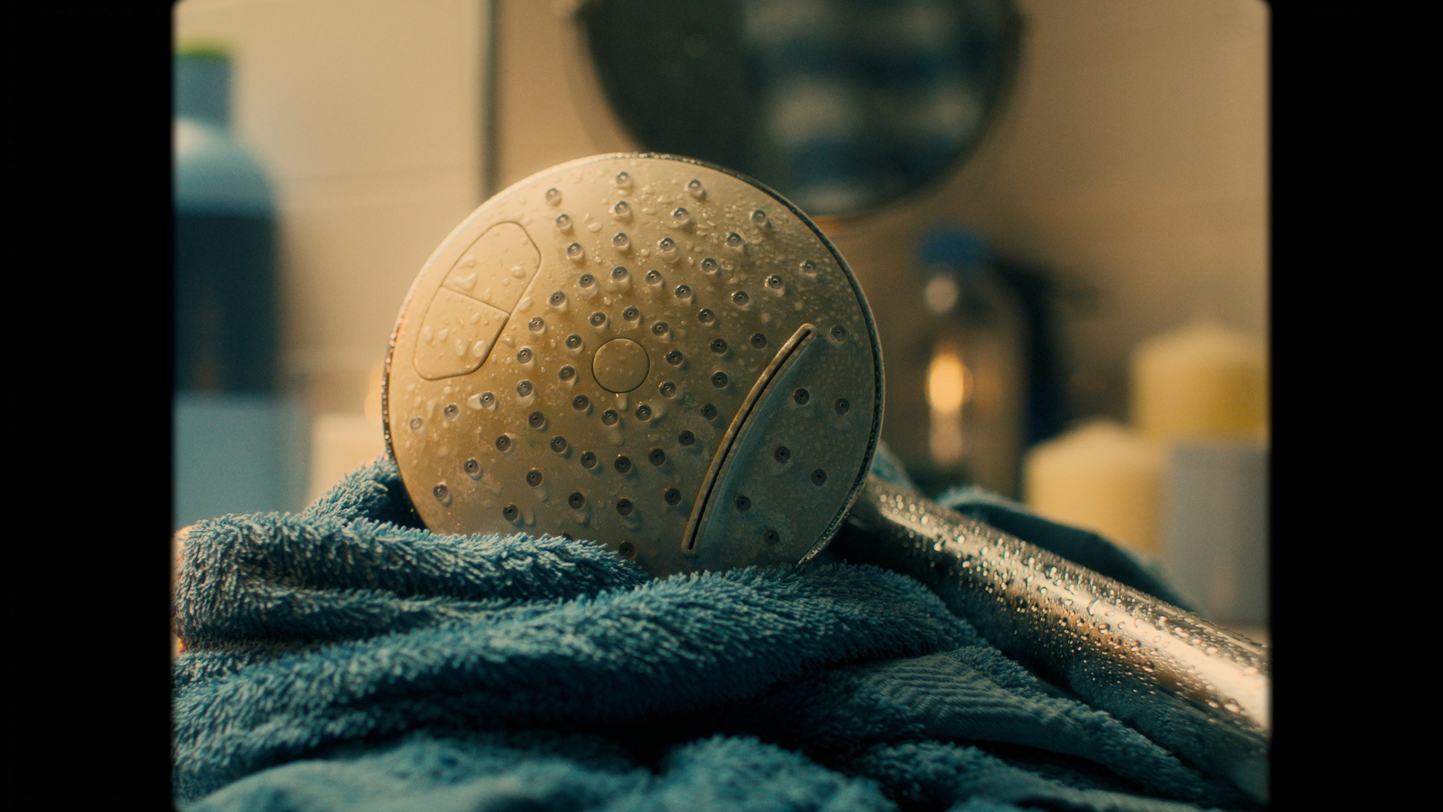 Shower head on towel