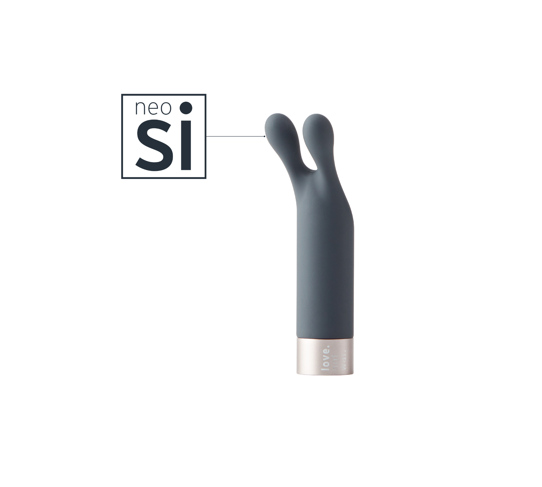 Laska rabbit vibrator head in grey with neosilicone logo