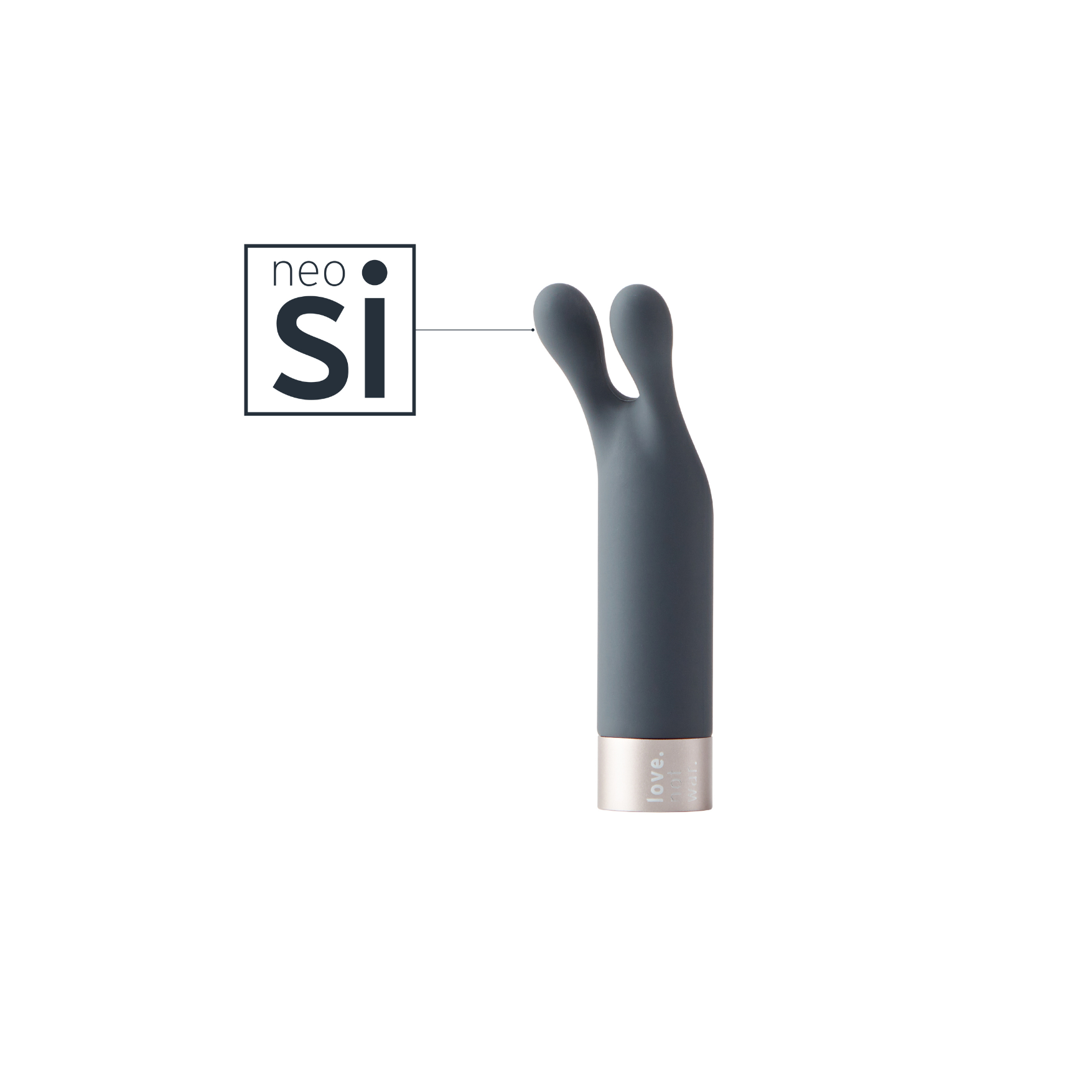 Laska rabbit vibrator head in grey with neosilicone logo