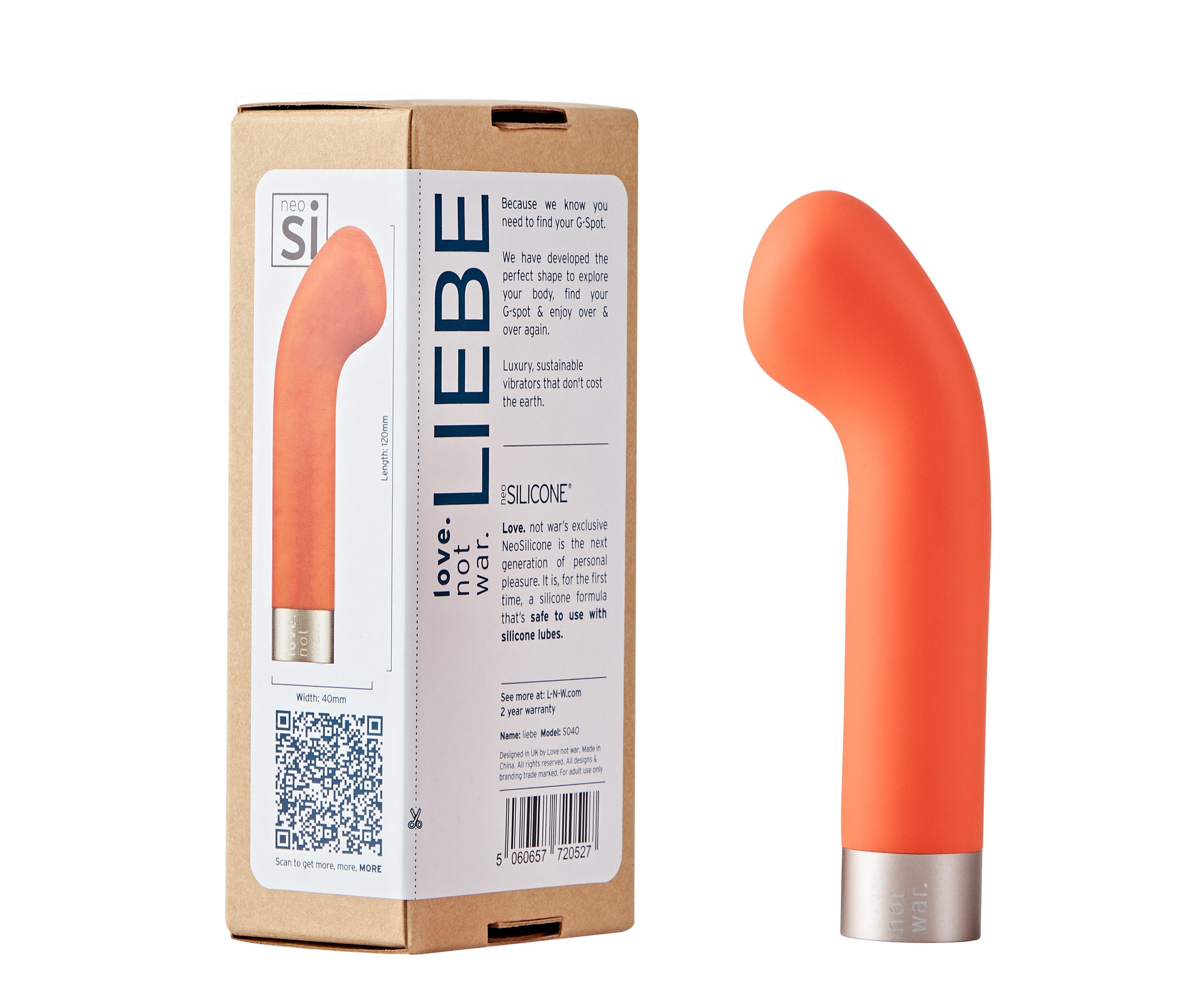 Liebe vibrator head in orange with box