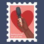 Sending you all the good vibes. cartoon drawing of a hand over a red heart showing KOI wand